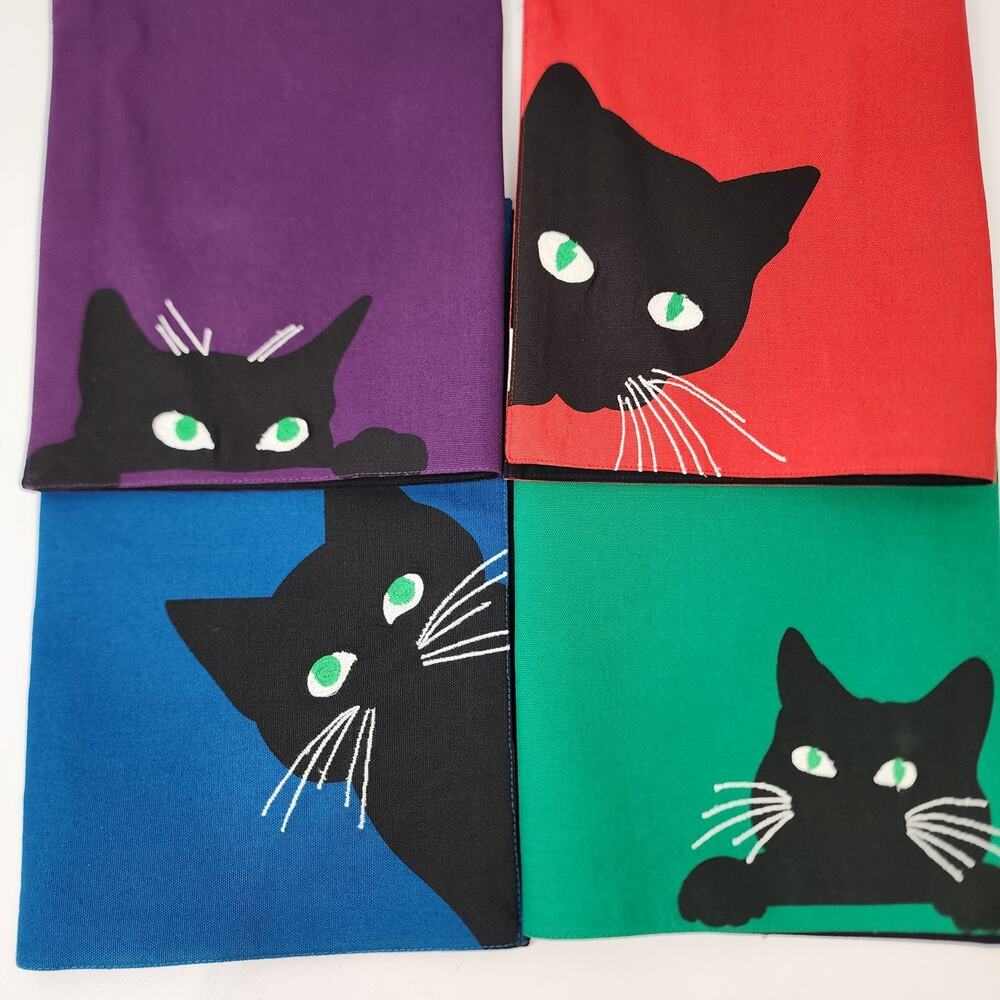 4 Unbranded Multi-Colored Embroidered Cloth Peeking Sneaky Placemats 14 X 19"